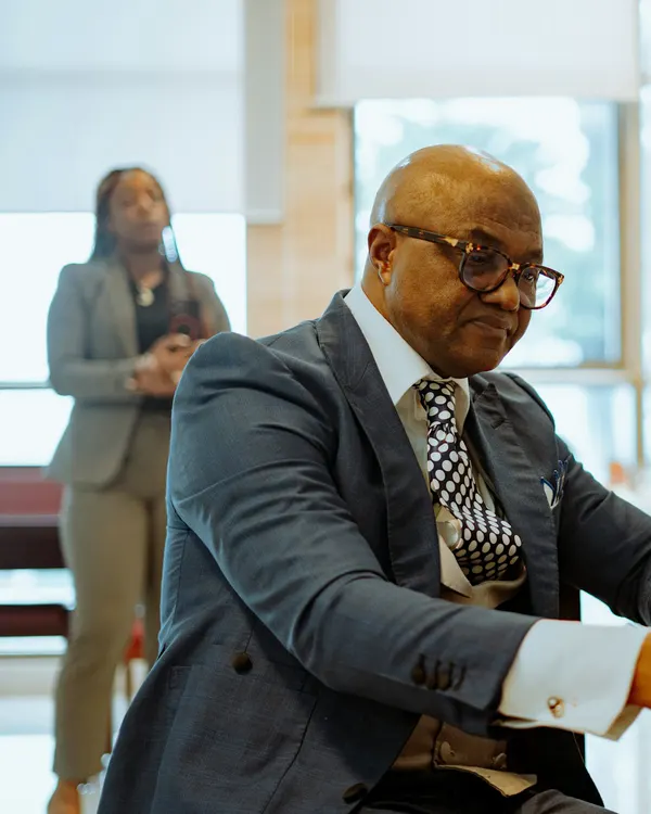Lawyer reviewing documents at his desk